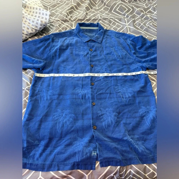 Tommy Bahama Blue Hawaiian Floral Leaf Print Button Up Shirt Size Large - Picture 7 of 14